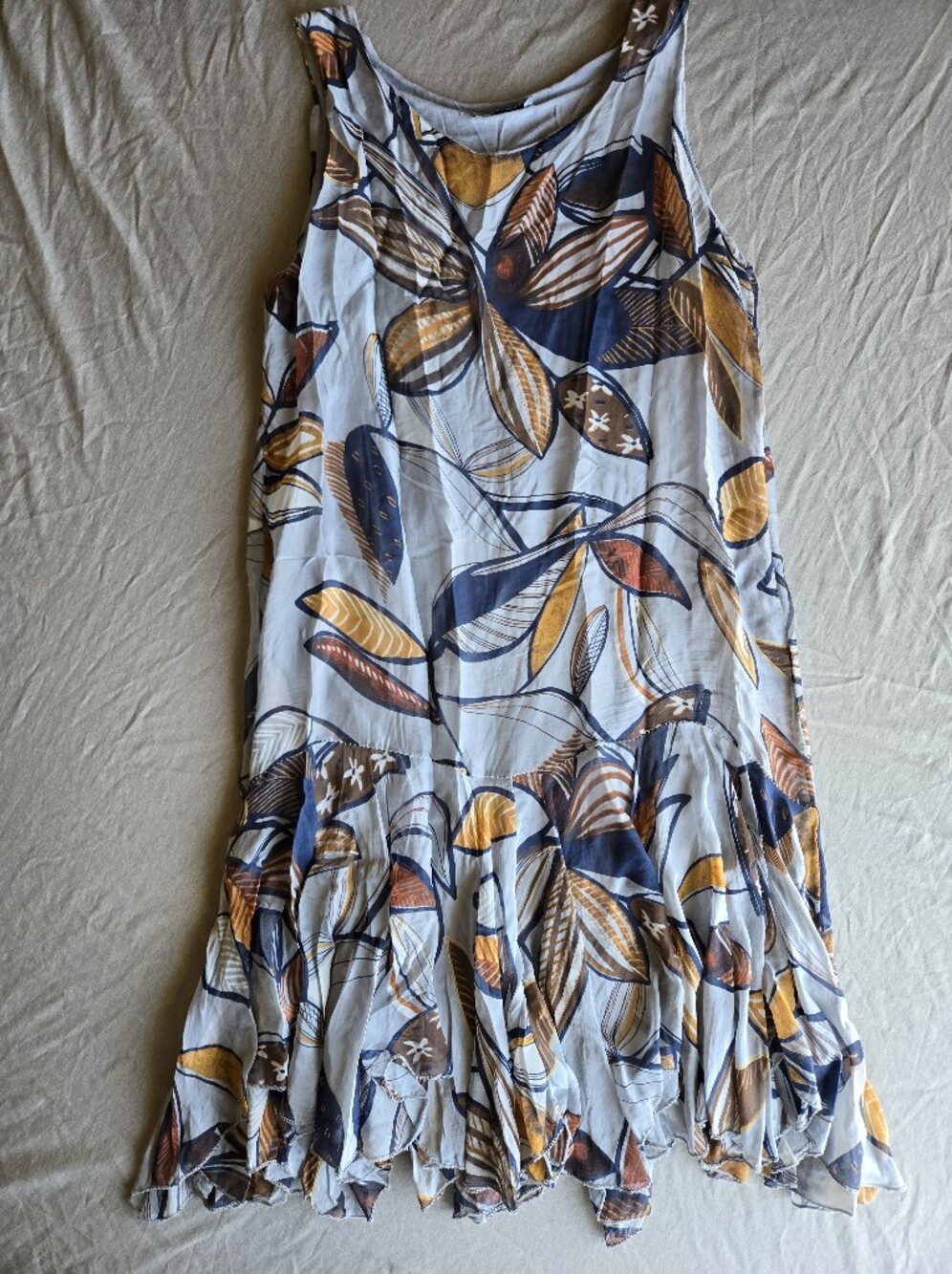 Angela Mara Italy Silk Viscose Floral Leaf Midi Dress Blue Small